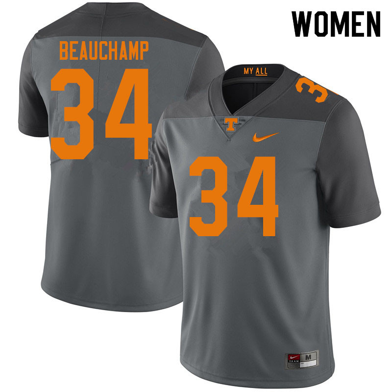 Women #34 Deontae Beauchamp Tennessee Volunteers College Football Jerseys Sale-Gray - Click Image to Close